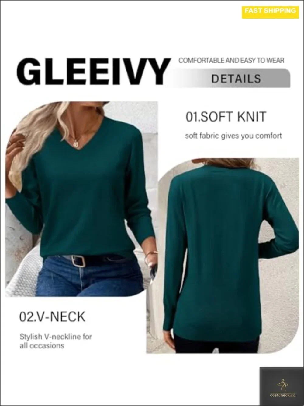 Casual Long Sleeve V Neck Lightweight Pullover Sweater Ribbed Knit